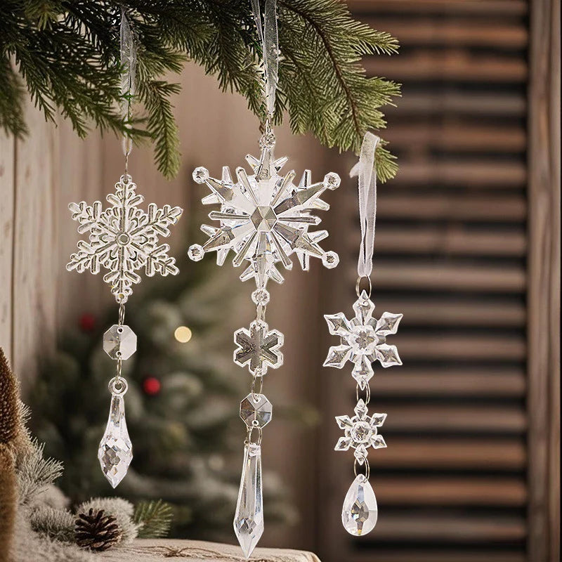 Christmas Ornament Snowflake & Crystal Transparent Ribbon Hanger