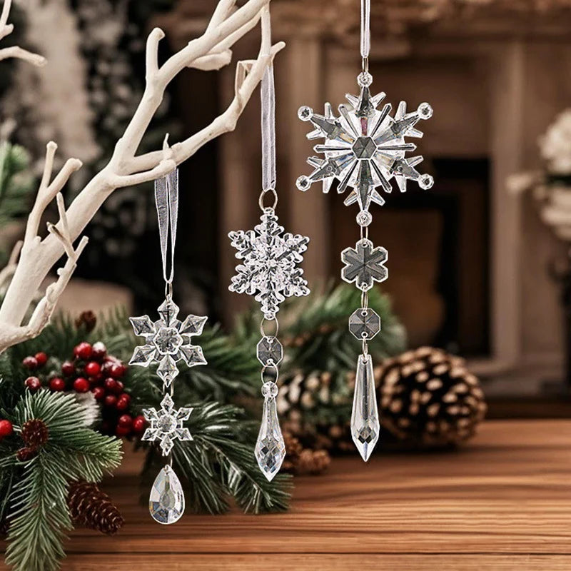 Christmas Ornament Snowflake & Crystal Transparent Ribbon Hanger
