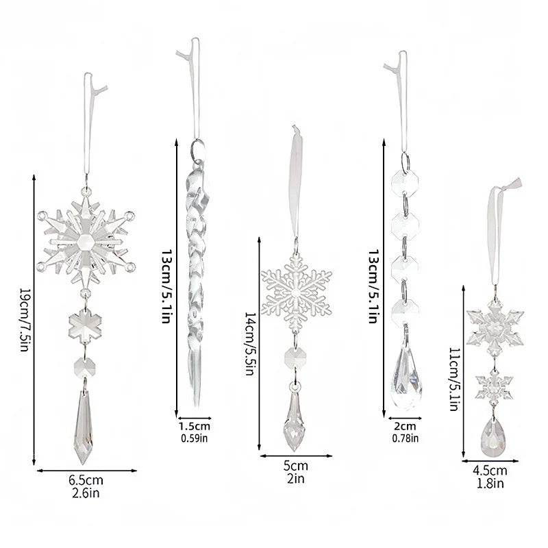 Christmas Ornament Snowflake & Crystal Transparent Ribbon Hanger