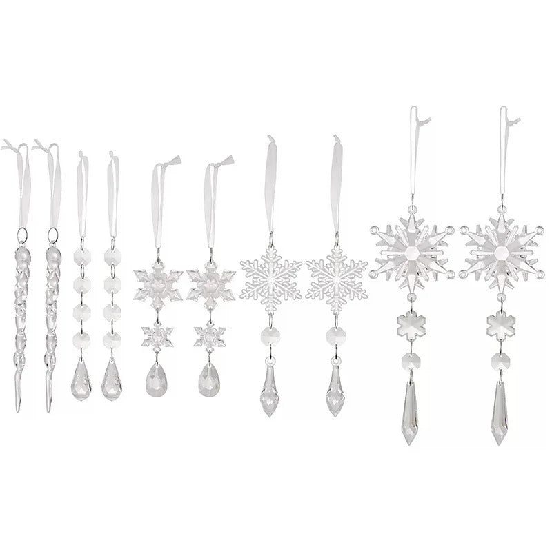 Christmas Ornament Snowflake & Crystal Transparent Ribbon Hanger
