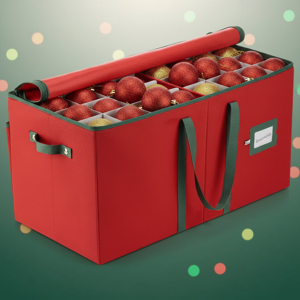 Christmas Ornament Storage Box Adjustable Dividers Holds 128 Ornaments