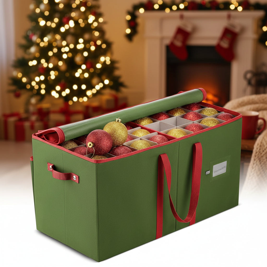 Christmas Ornament Storage Box Adjustable Dividers Holds 128 Ornaments