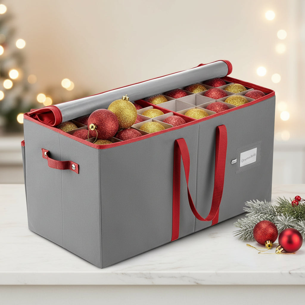 Christmas Ornament Storage Box Adjustable Dividers Holds 128 Ornaments
