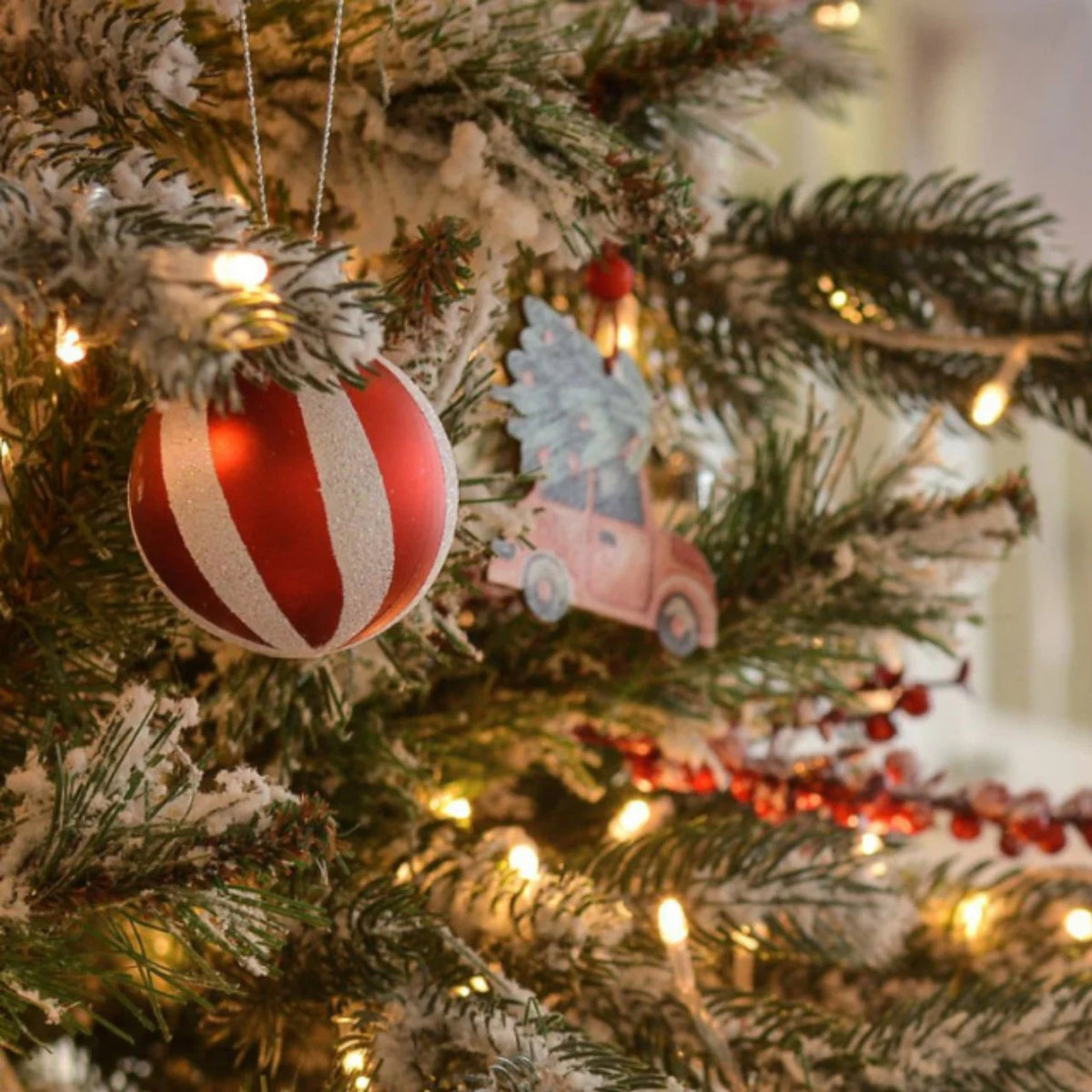 Christmas Ornaments Red & White Striped Shatterproof
