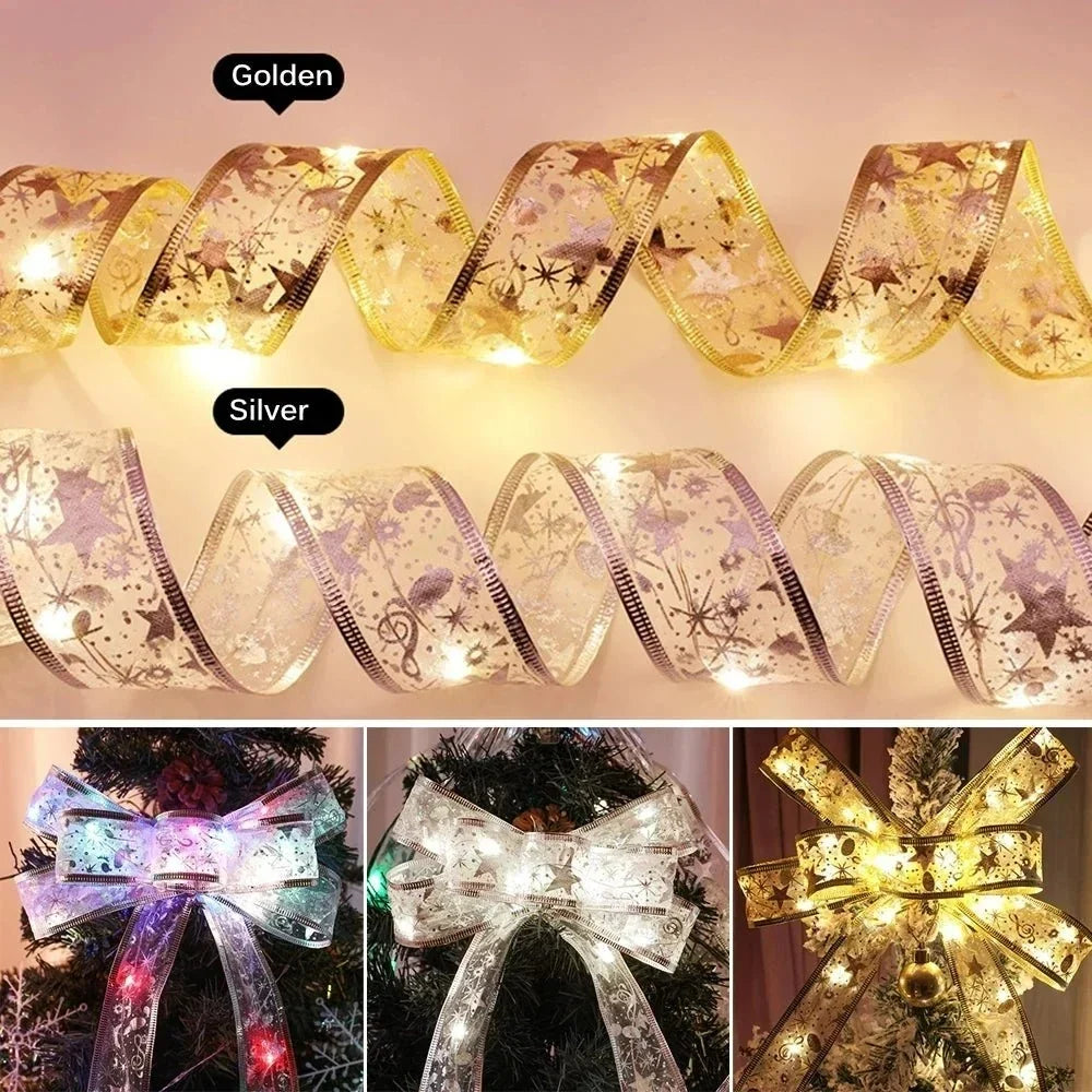 Christmas Ribbon Lights Wire-Reinforced Organza Battery-Powered 10 Meters