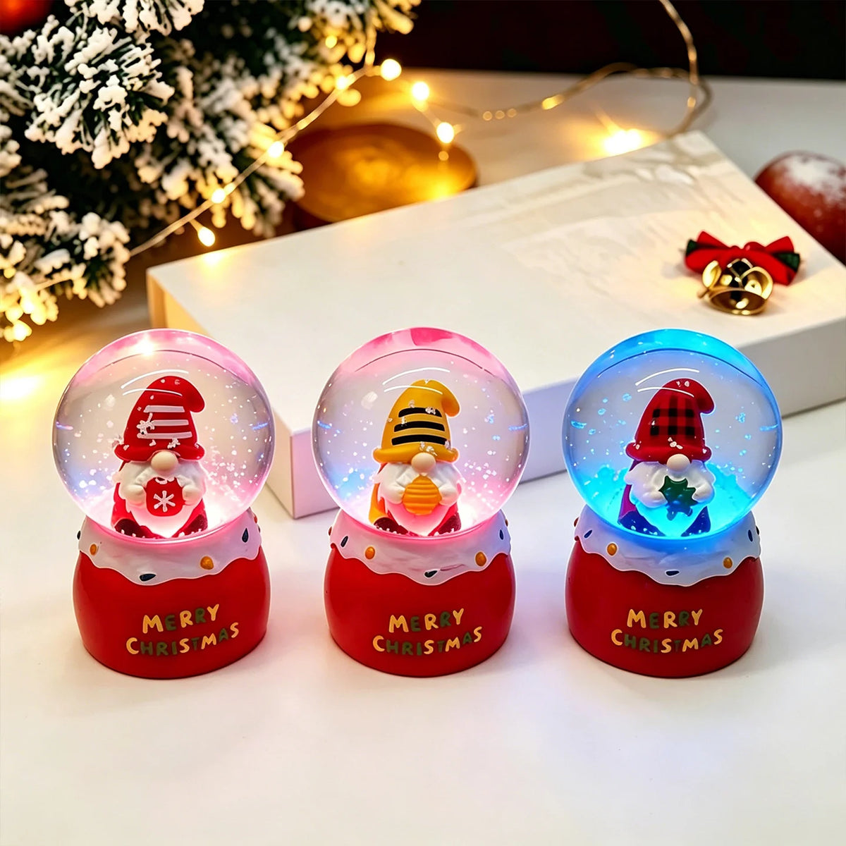 Christmas Snow Globe Shatterproof Glass Santa & Tree Figurines