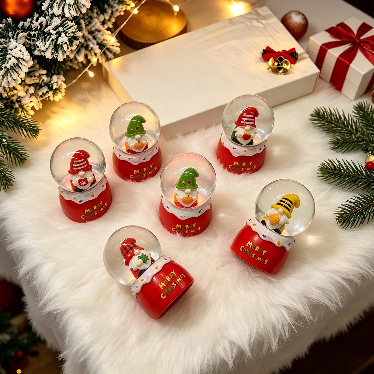 Christmas Snow Globe Shatterproof Glass Santa & Tree Figurines
