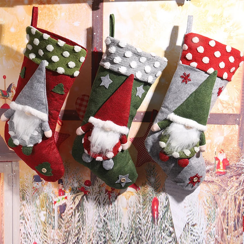 Christmas Stocking Gnome Design Felt Hanging Loop