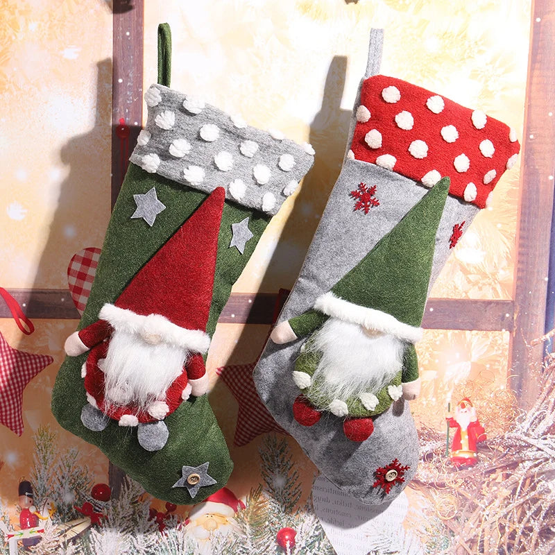 Christmas Stocking Gnome Design Felt Hanging Loop