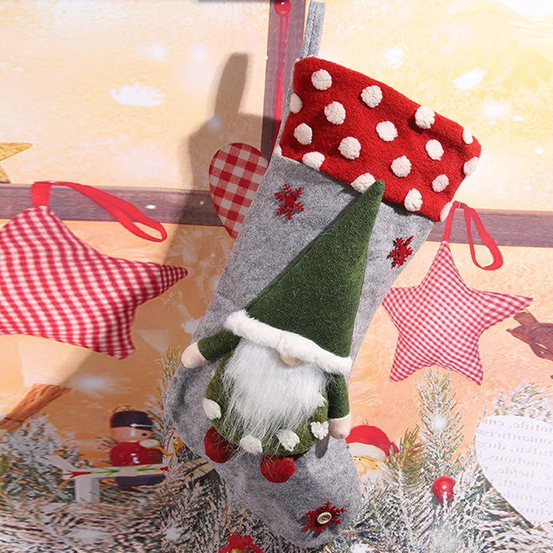 Christmas Stocking Gnome Design Felt & Soft Fabric