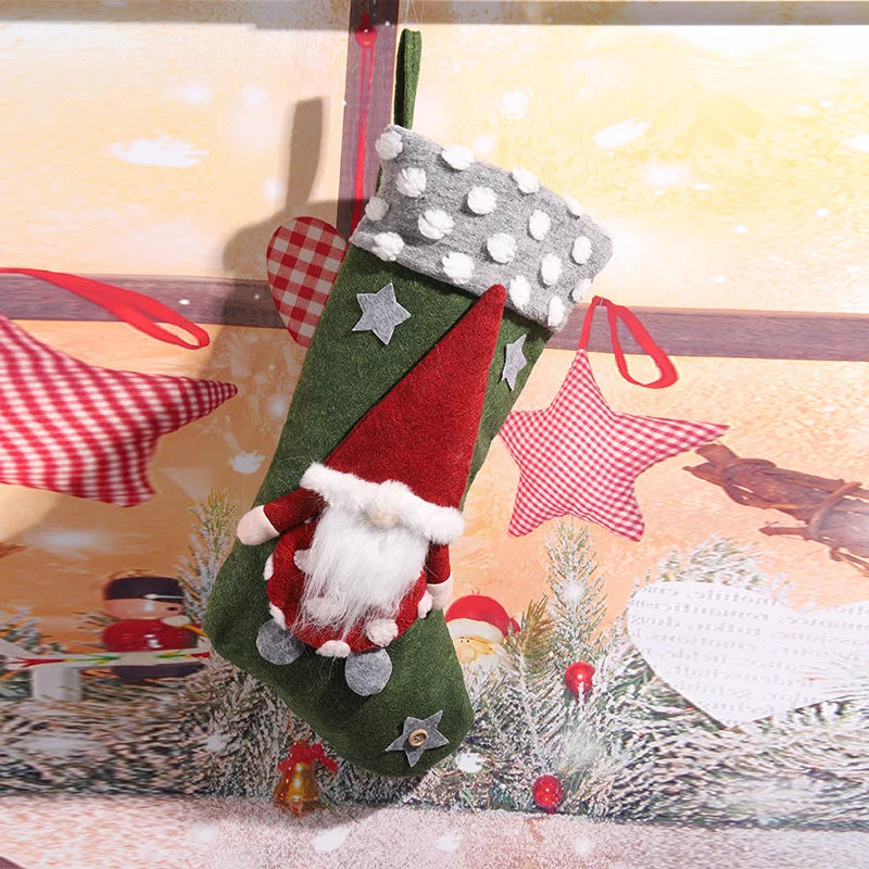 Christmas Stocking Gnome Design Felt & Soft Fabric