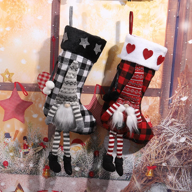 Christmas Stocking Gnome Motif & Star Trim Durable Fabric