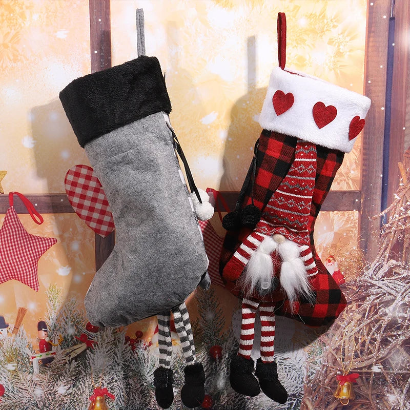 Christmas Stocking Gnome Motif & Star Trim Durable Fabric