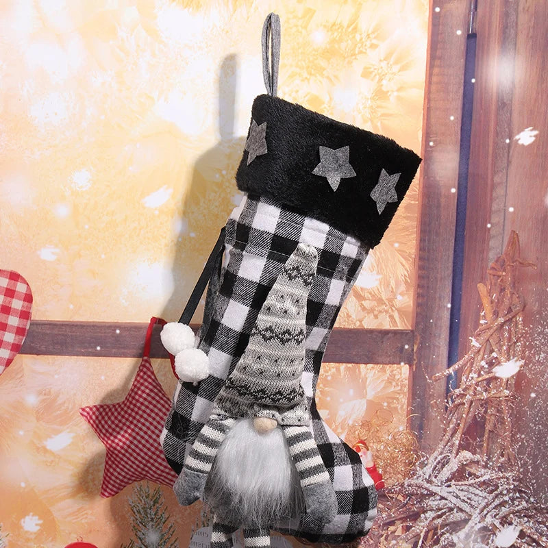 Christmas Stocking Gnome Motif & Star Trim Durable Fabric