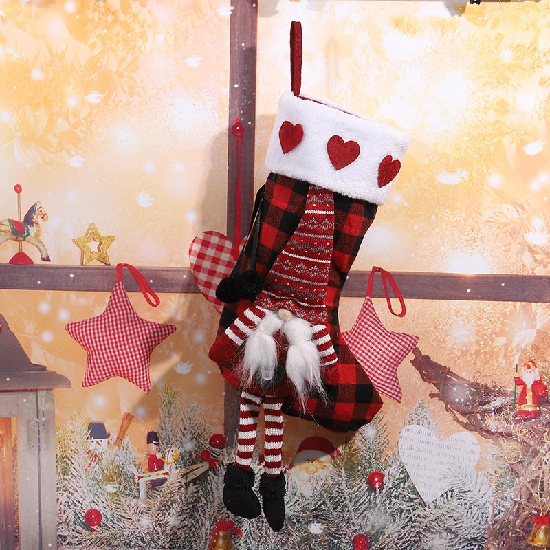 Christmas Stocking Gnome Motif & Star Trim Durable Fabric