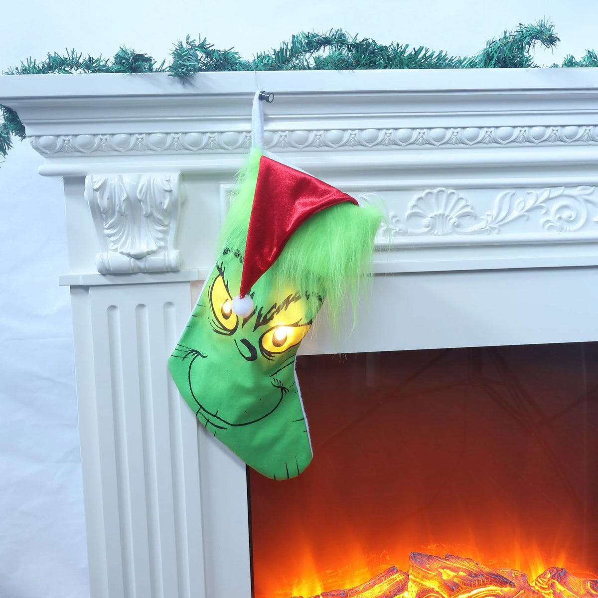 Christmas Stocking Grinch Design Plush Cuff & Spacious Interior