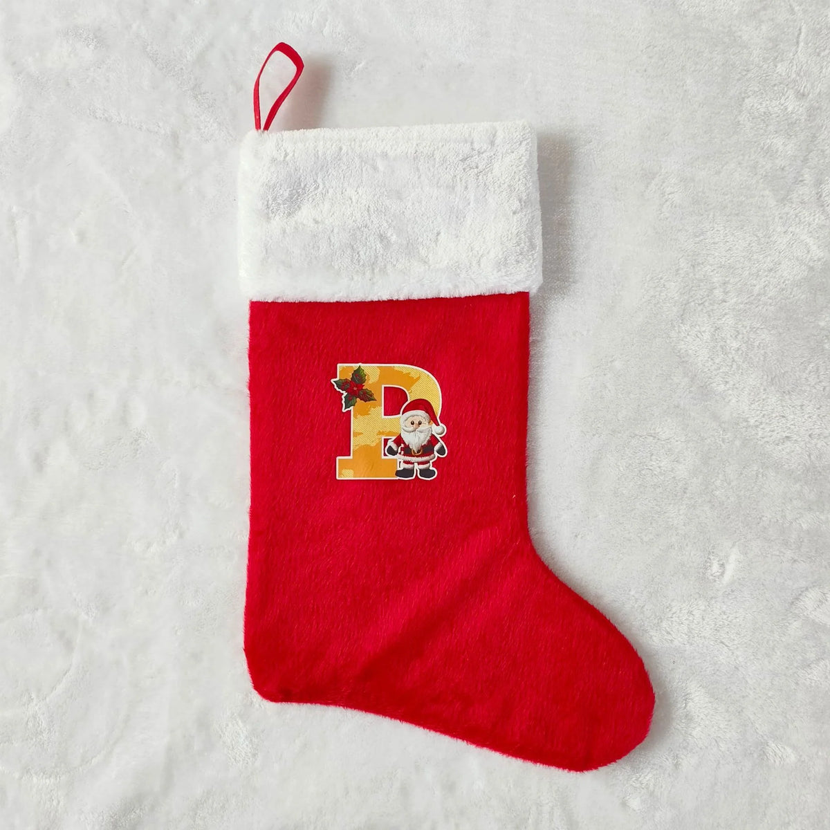 Christmas Stocking Personalized Monogram Soft Plush White Cuff