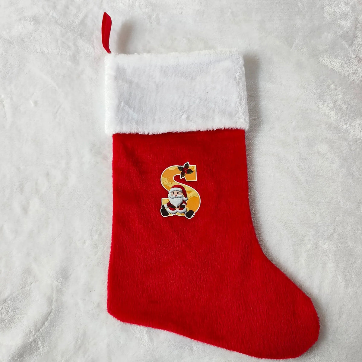Christmas Stocking Personalized Monogram Soft Plush White Cuff