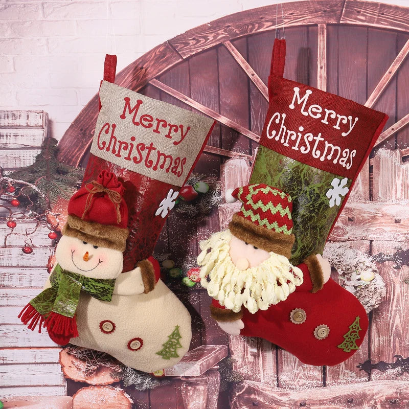 Christmas Stocking Plush Snowman Design & Sturdy Hanger