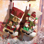 Christmas Stocking Reindeer Design Soft Durable Fabric Hanging Loop