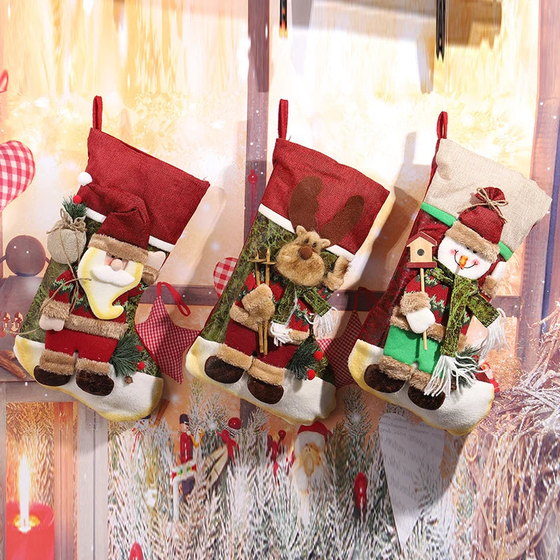 Christmas Stocking Reindeer Design Soft Felt Hanging Loop