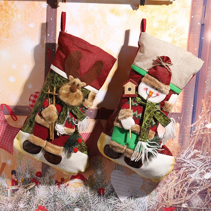 Christmas Stocking Reindeer Design Soft Felt Hanging Loop