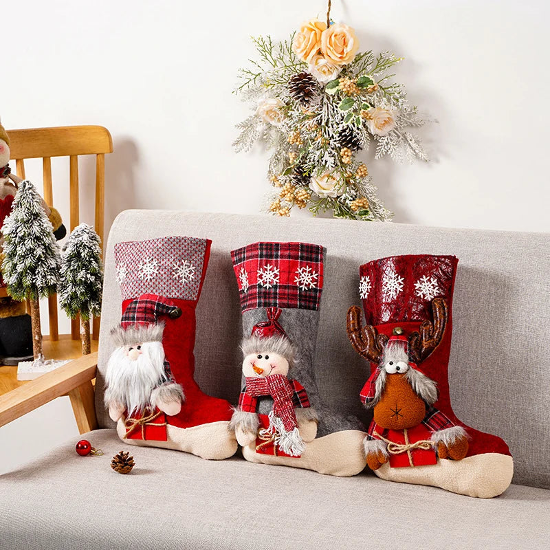 Christmas Stocking Reindeer Motif Durable Spacious Interior