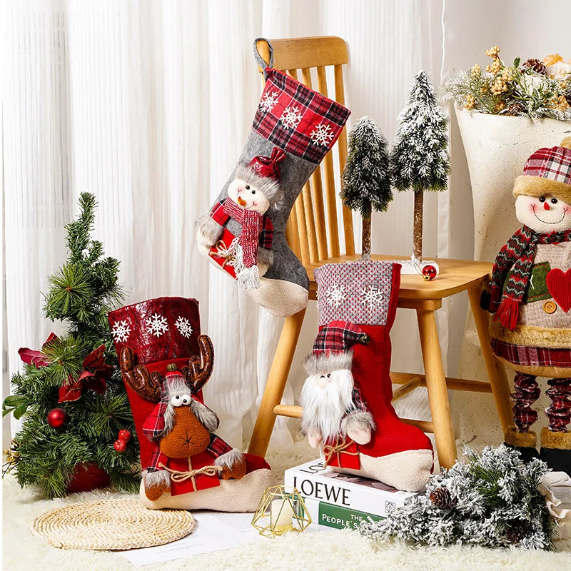 Christmas Stocking Reindeer Motif Durable Spacious Interior