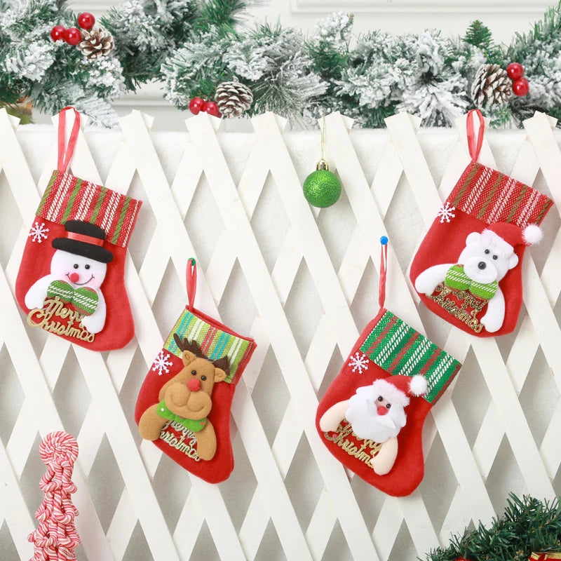 Christmas Stocking Santa Design Soft Felt Hanging Loop