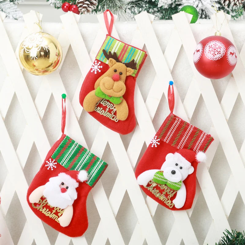 Christmas Stocking Santa Design Soft Felt Hanging Loop