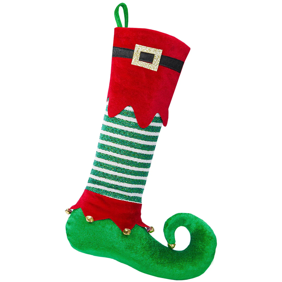 Christmas Stocking Santa Motif Sparkling Plush With Hanging Loop
