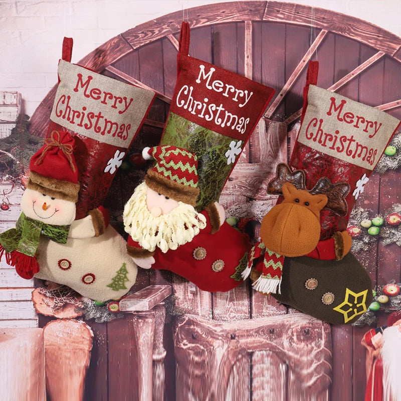 Christmas Stocking Snowman Motif Generous Interior Soft Durable Fabric