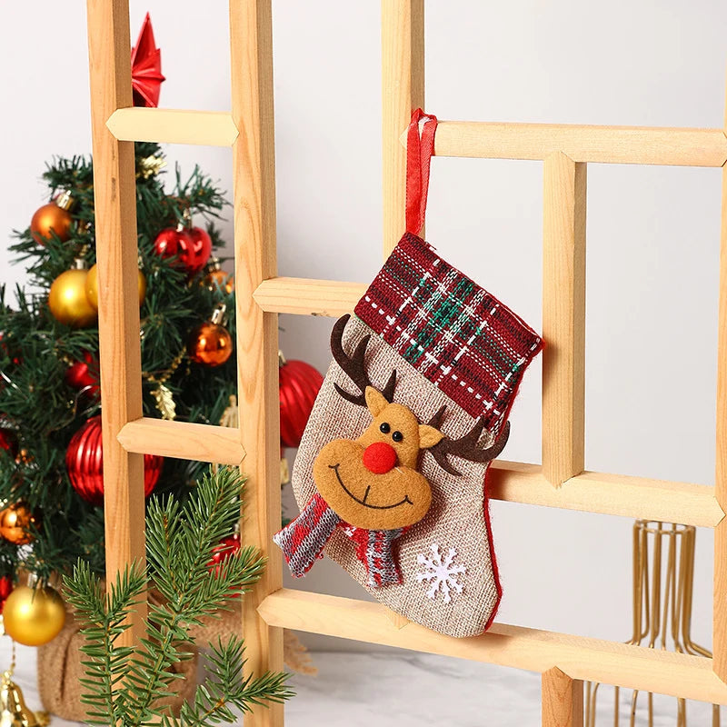 Christmas Stocking Soft Plush Santa & Snowflake Design