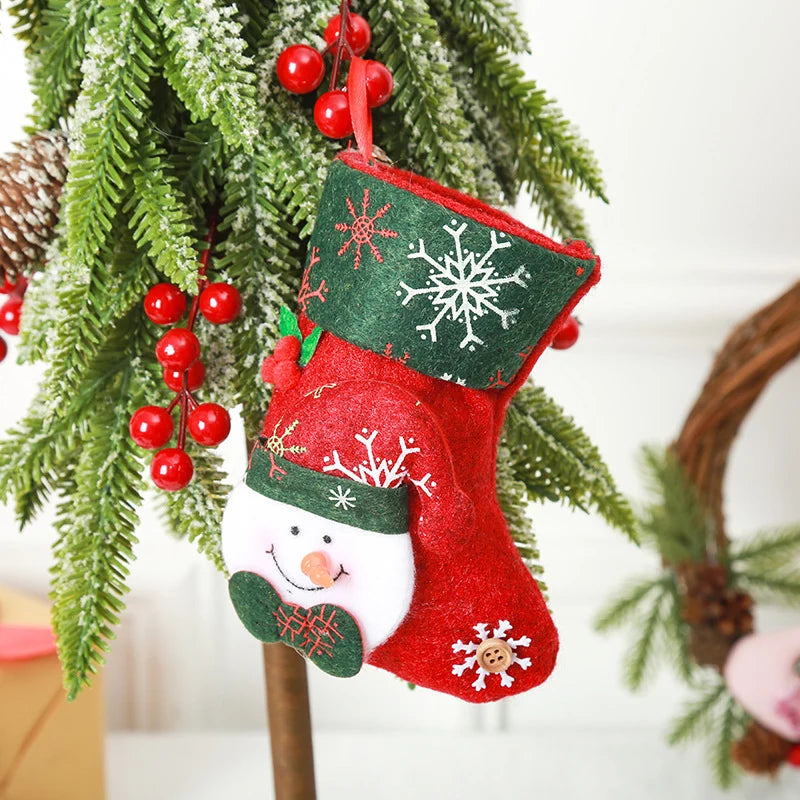 Christmas Stocking Soft Plush Santa & Snowflake Design
