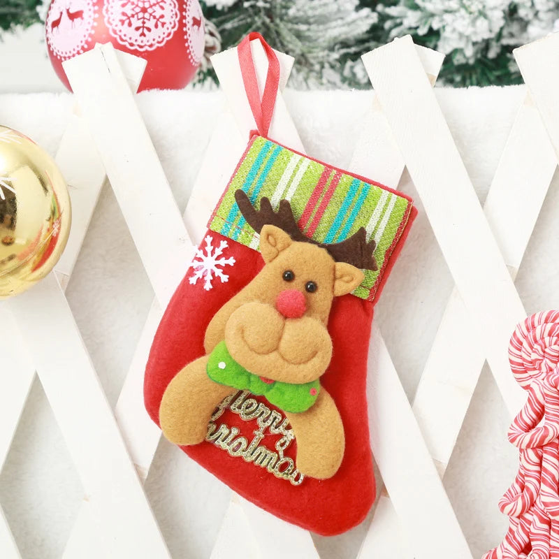 Christmas Stocking Soft Plush Santa & Snowflake Design