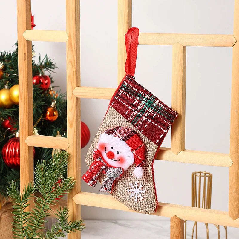 Christmas Stocking Soft Plush Santa & Snowflake Design