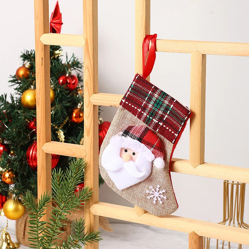 Christmas Stocking Soft Plush Santa & Snowflake Design
