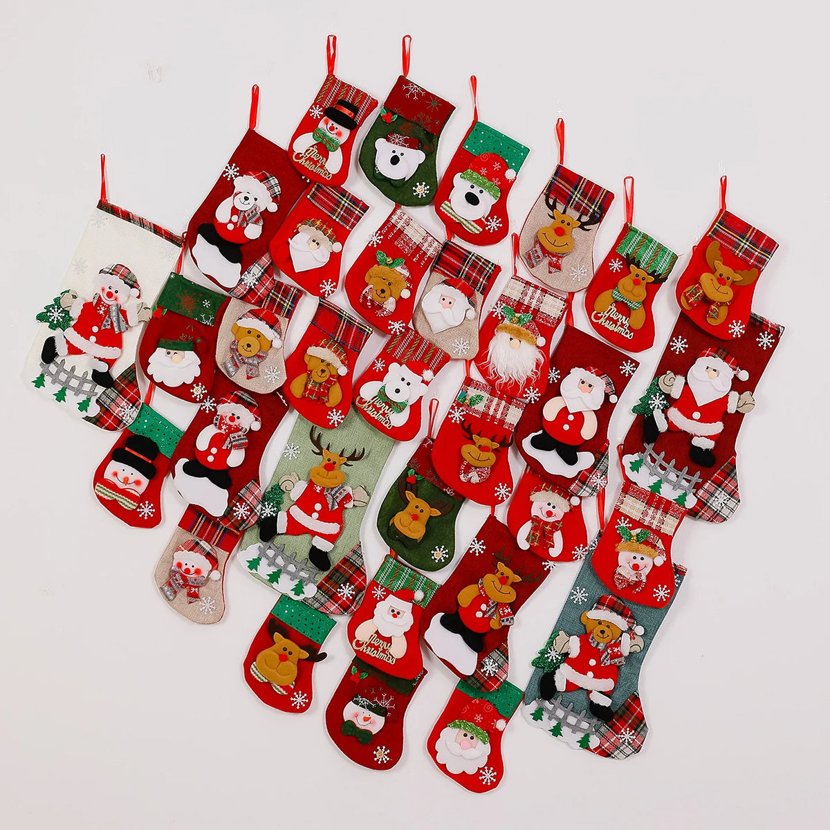 Christmas Stocking Soft Plush Santa & Snowflake Design
