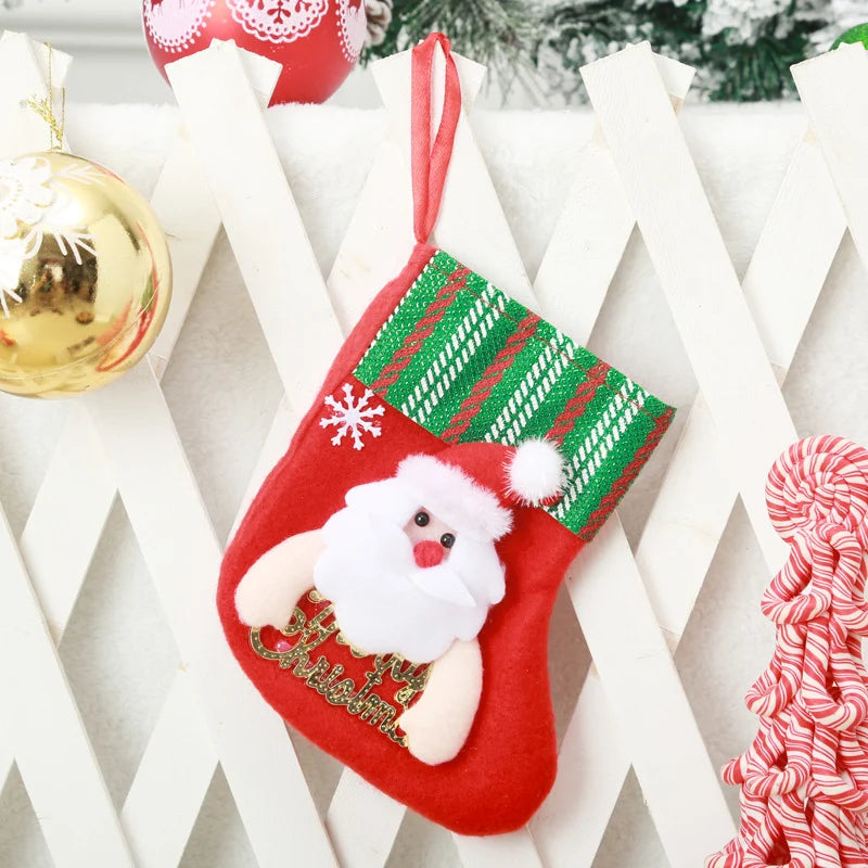 Christmas Stocking Soft Plush Santa & Snowflake Design