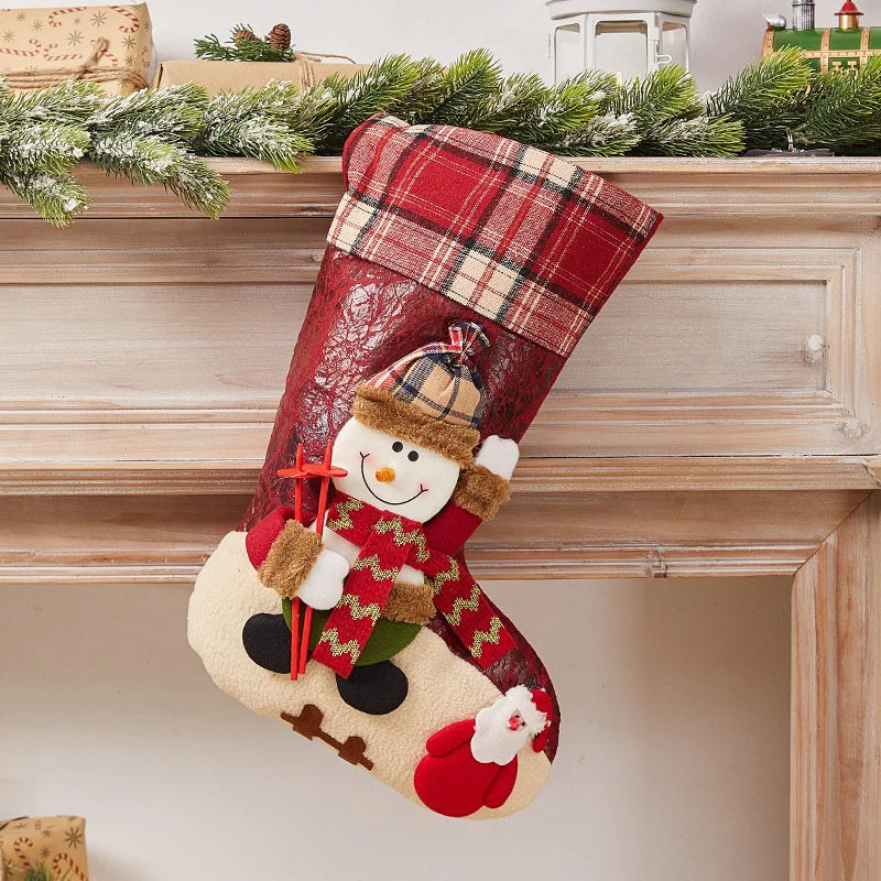 Christmas Stocking Soft Plush Santa & Snowflake Design