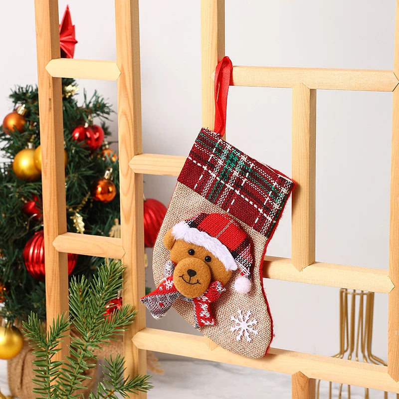 Christmas Stocking Soft Plush Santa & Snowflake Design