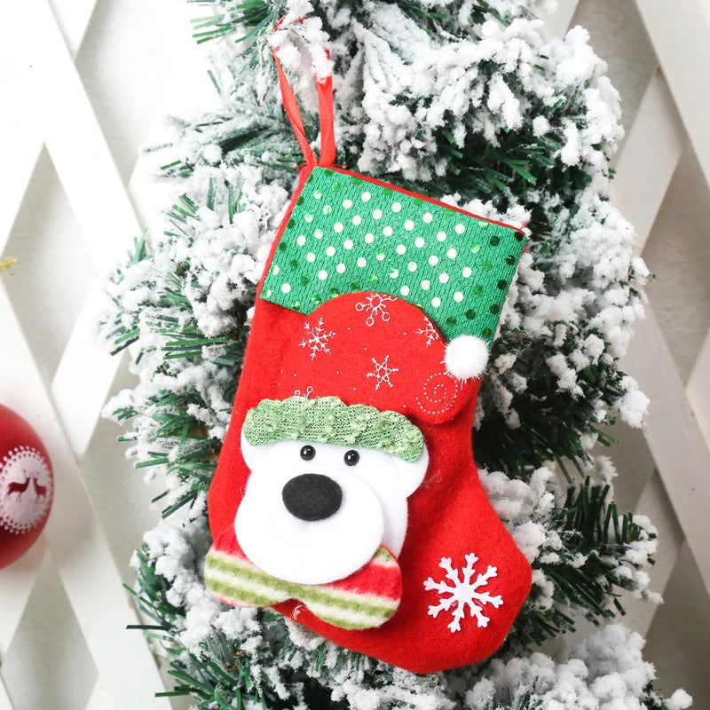 Christmas Stocking Soft Plush Santa & Snowflake Design