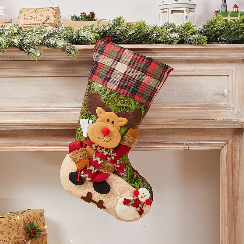 Christmas Stocking Soft Plush Santa & Snowflake Design
