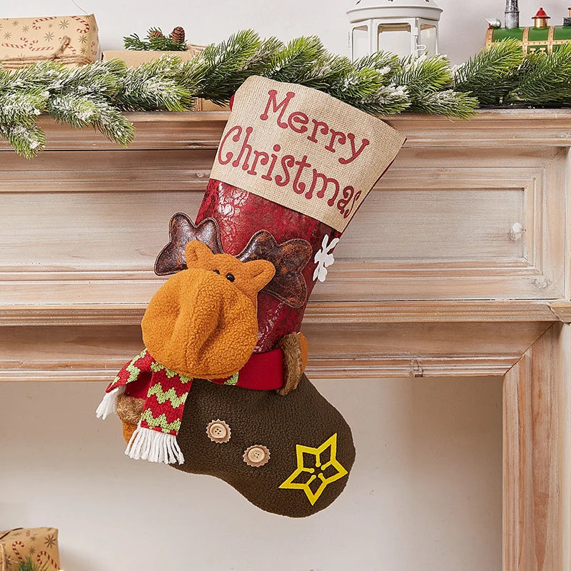 Christmas Stocking Soft Plush Santa & Snowflake Design
