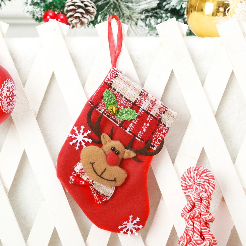Christmas Stocking Soft Plush Santa & Snowflake Design