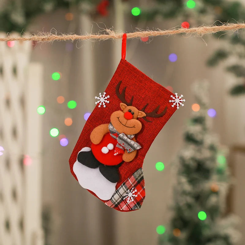 Christmas Stocking Soft Plush Santa & Snowflake Design