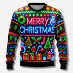 Christmas Sweater Neon-Effect Graphic Soft Knit Unisex Fit