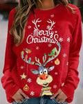 Christmas Sweater Reindeer Print Raglan Sleeves