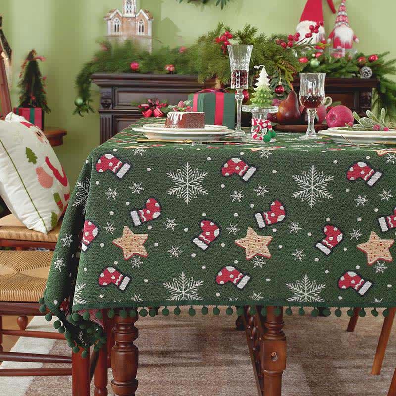 Christmas Tablecloth Festive Snowflake & Stockings Multiple Sizes