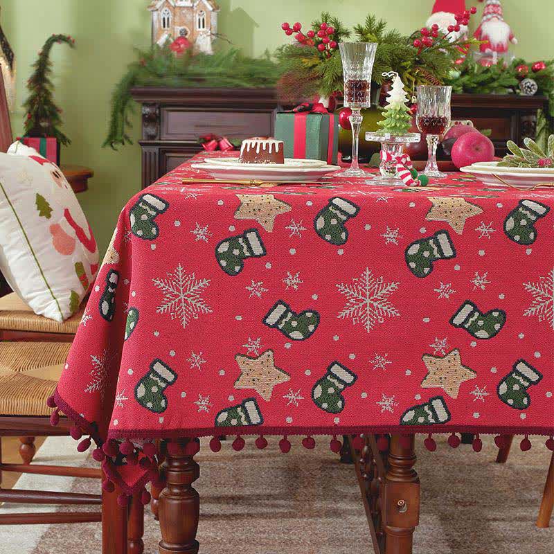 Christmas Tablecloth Festive Snowflake & Stockings Multiple Sizes